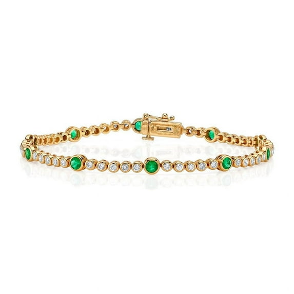 Emerald Tennis Bracelet, Emerald And Diamond Tennis Bracelet, Bezel Set Emerald Tennis Bracelet, Wedding Gemstone Bracelet, Silver Bracelet