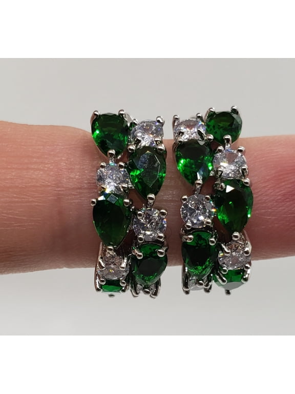 Emerald Topaz Sterling Silver Hoop Earrings