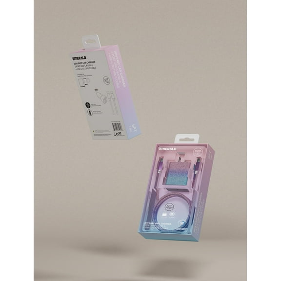 Emerald USB C Charging Cable with 2 Port Wall Adapter, USB C to USB C Cable, Type C Charger, Combo, 6