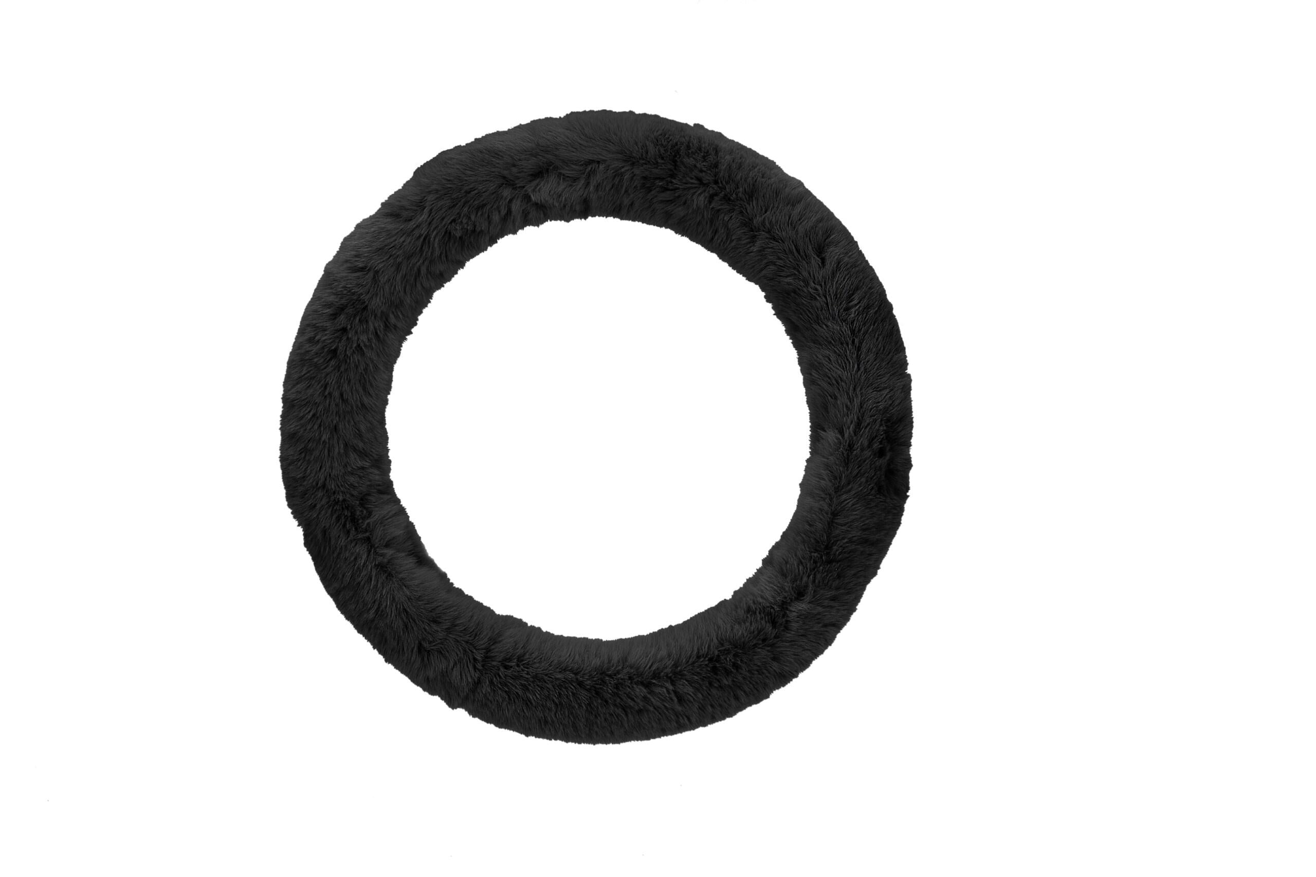 Emerald Universal 14.6"-15.4" Plush Steering Wheel Cover, Soft Faux Fur - Black
