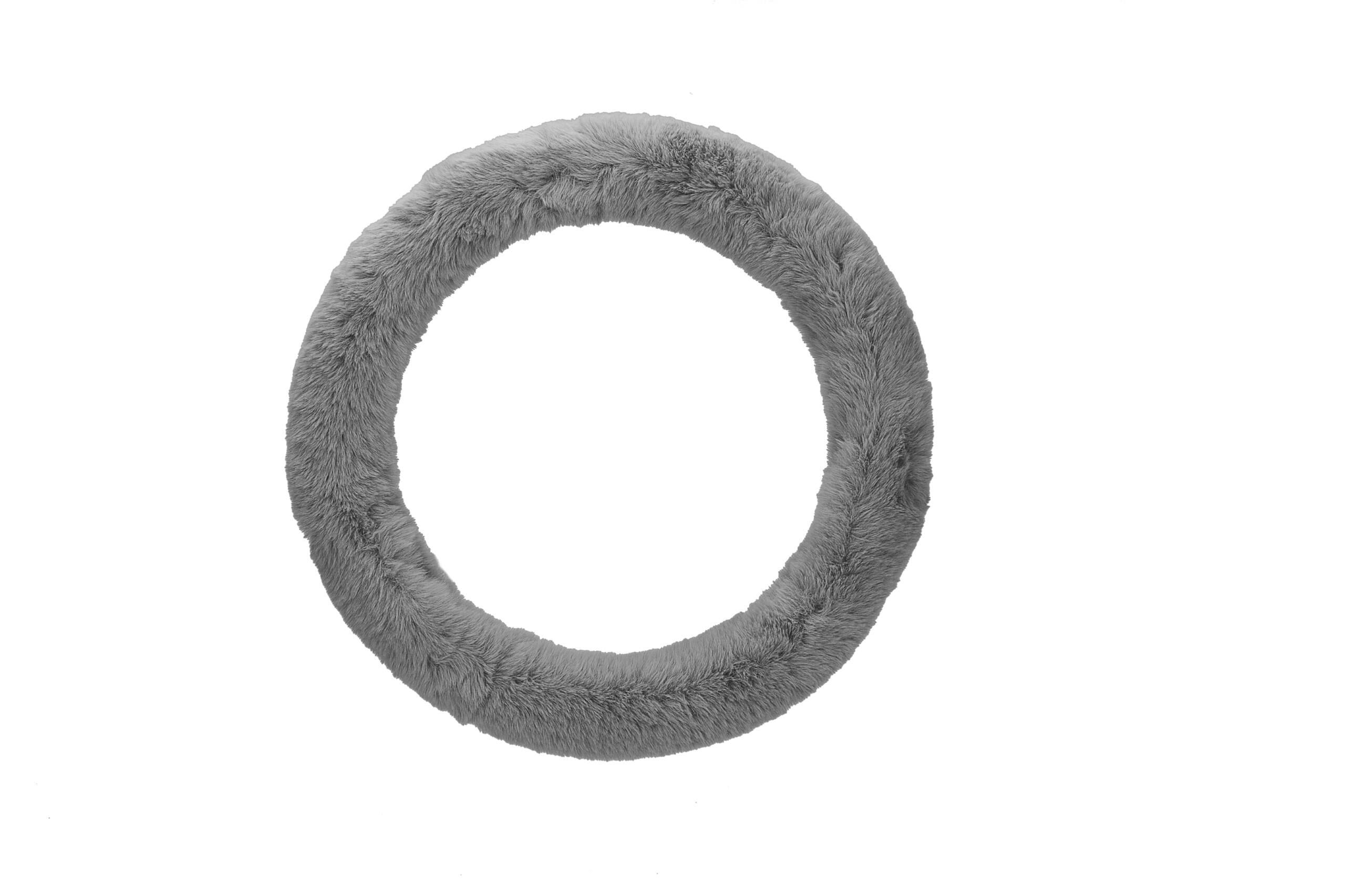 Emerald Universal 14.6"-15.4" Plush Steering Wheel Cover, Soft Faux Fur - Grey