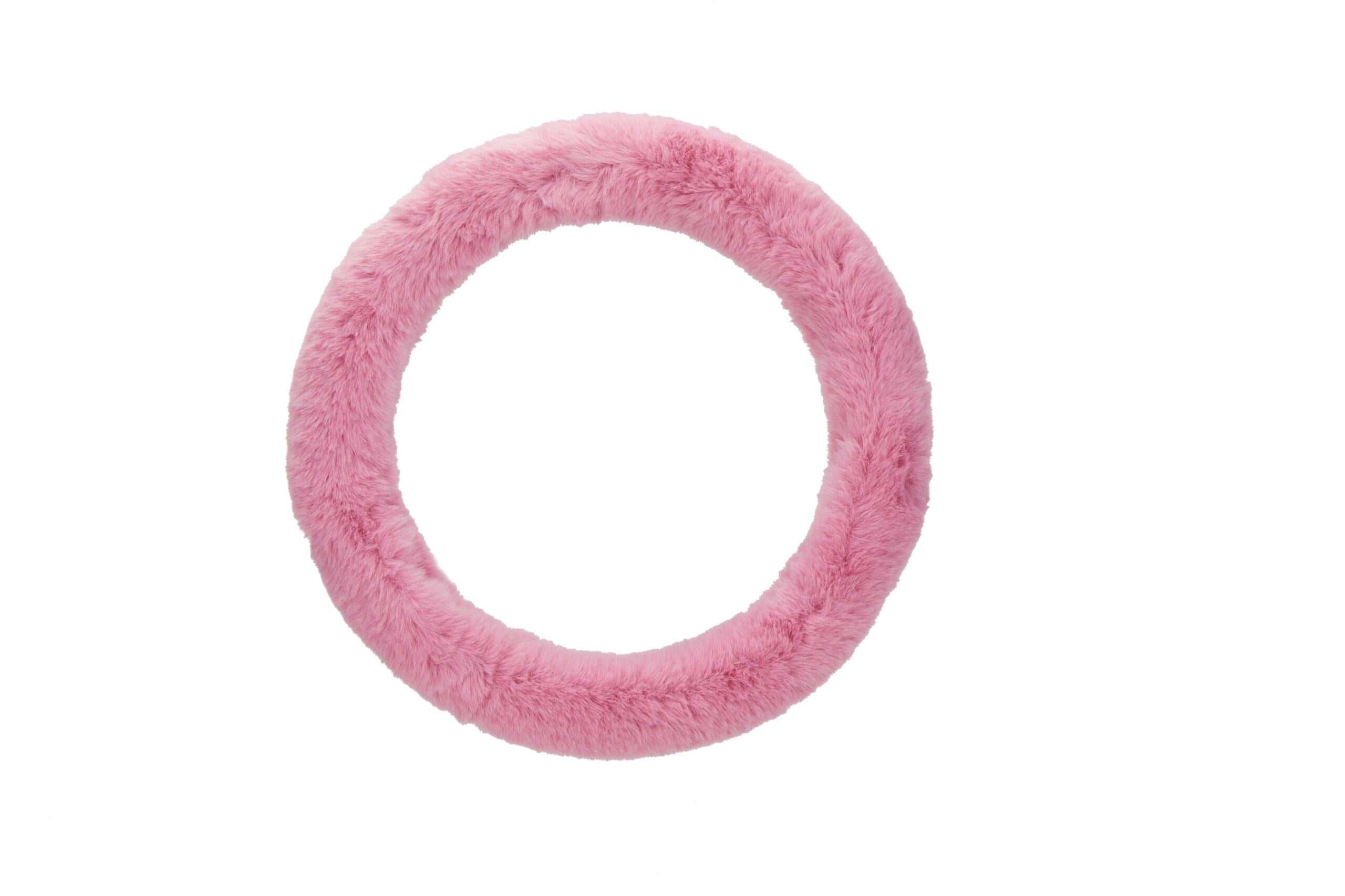 Emerald Universal 14.6"-15.4" Plush Steering Wheel Cover, Soft Faux Fur - Pink