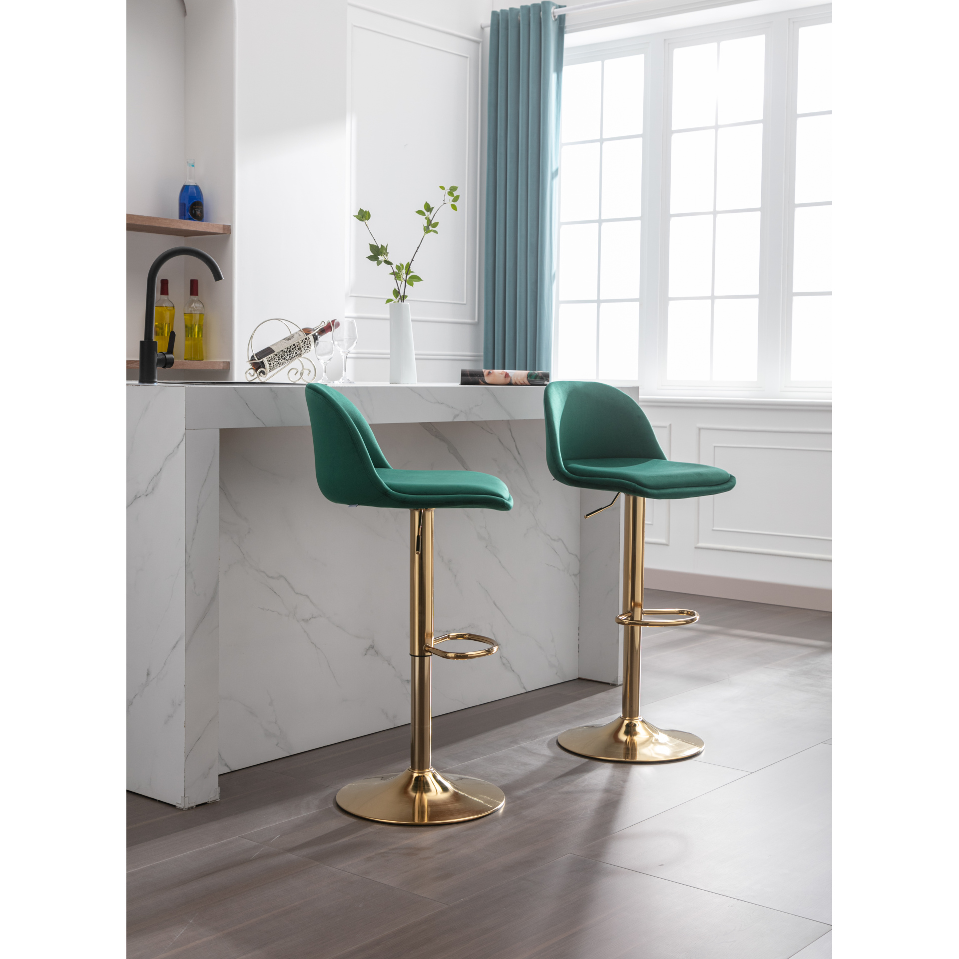 Emerald Velvet Bar Stools Set of 2 Chic Counter Height Dining Chairs