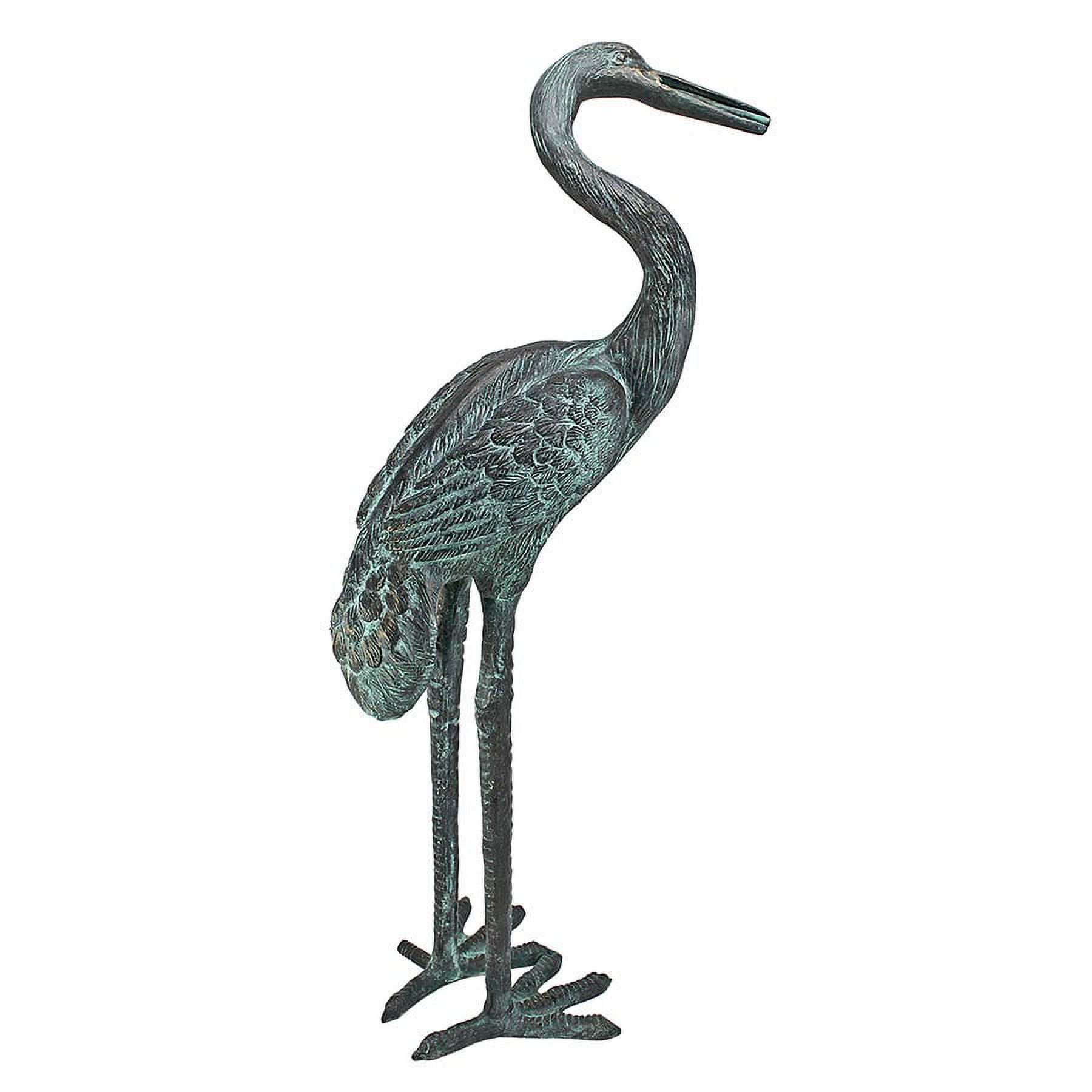 Medium Bronze Crane Garden Statue with Emerald Verde Patina