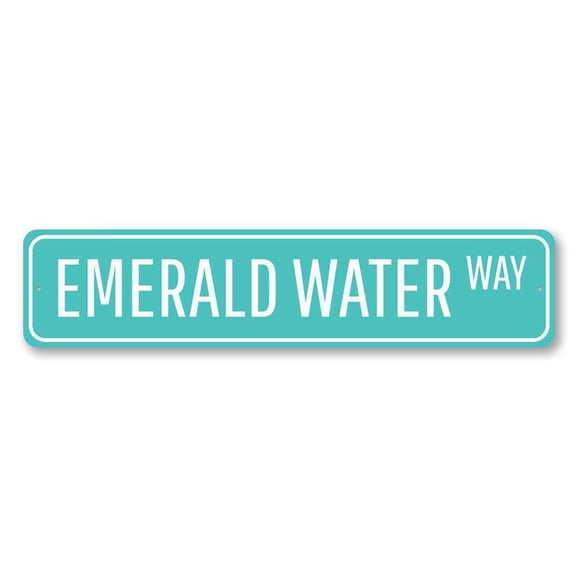 Emerald Water Way Sign, Custom Beach Street Sign, Ocean Lover Sign, Beach House Decor, Sea Home Aluminum Decor - 4x18 inches