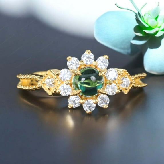 Emerald Wedding Ring Diamond Halo Flower Women Jewelru Unique Gift For Women Alternative Fine Women Ring