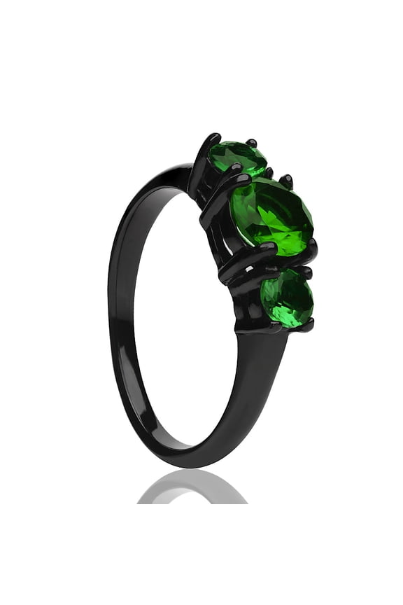Emerald Wedding Ring - Solitaire Wedding Ring - Black Solitaire Ring - Engagement Ring, 7.5
