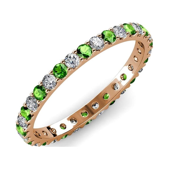 Emerald and Diamond 1.5mm 18 Stone Wedding Band 0.25 Carat tw in 14K Yellow Gold.size 8.0