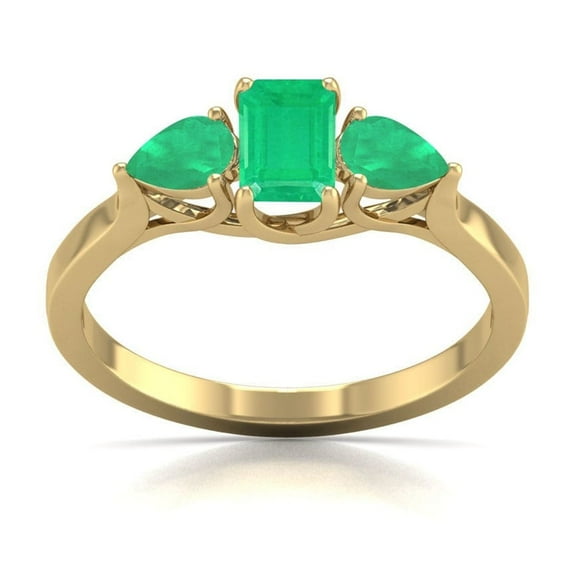 Emerald and Pear Cut Natural Emerald Gemstone Ring in 14K Yellow Gold (Size: 8)