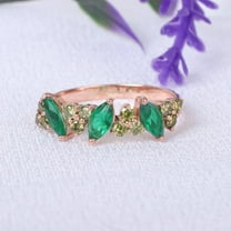 Emerald and Peridot Engagement Ring,May Birthstone Silver Gold Wedding Ring For Women Gift