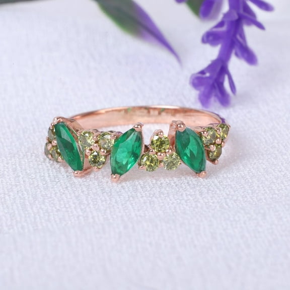 Emerald and Peridot Engagement Ring,May Birthstone Silver Gold Wedding Ring For Women Gift