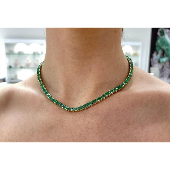 Emerald bezel set tennis necklace,Lab emerald Pear,Octagon with round tennis necklace,Lab emerald tennis necklace