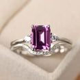 thumbnail image 1 of Emerald cut 4.70 carat pink sapphire engagement sets,sterling silver curve wedding band, 2 rings sets, 1 of 4