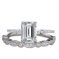 Emerald cut Moissanite and Diamond Wedding Bridal Ring Set with 1.25 Ct in White Gold