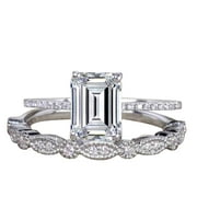 JEENJEWELS Emerald cut Moissanite and Moissanite Wedding Bridal Ring Set with 1.25 Ct with 18k Gold Plating