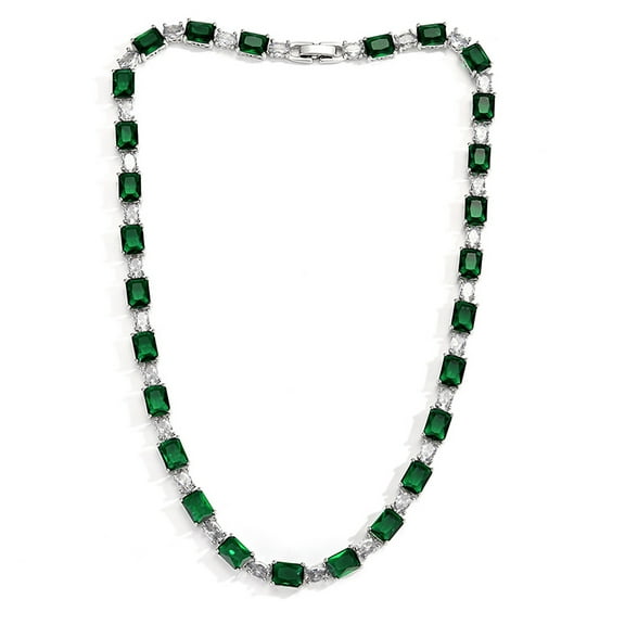 Emerald diamond necklace Women's Silver-tone Cubic Zirconia  Necklace For Brides And Weddings