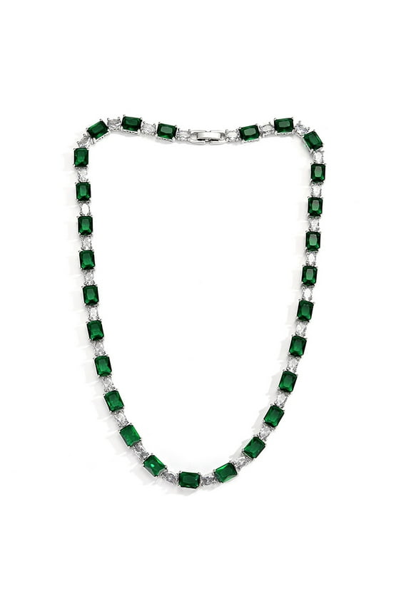 Emerald diamond necklace Women's Silver-tone Cubic Zirconia  Necklace For Brides And Weddings