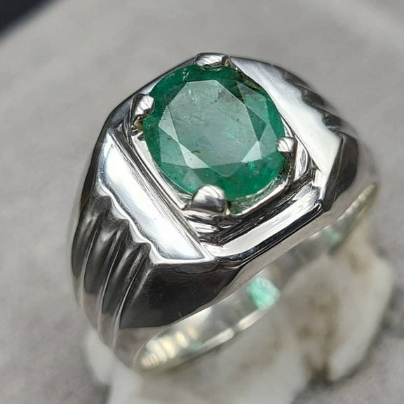 Emerald mens Natural Emerald Ring Unheated Untreated Rich Green Emerald Ring