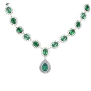 True Elegant Pear, Oval Cut Green Emerald Necklace, 925 Sterling Silver