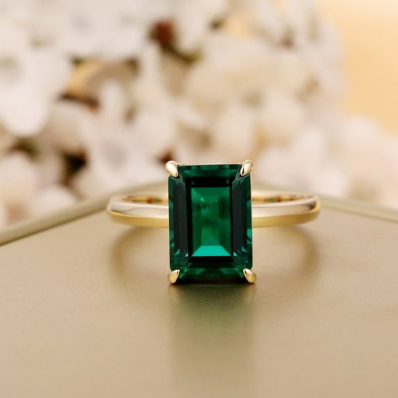 Emerald oval cut engagement ring emerald solitaire wedding anniversary promise ring May birthstone Simple emerald ring