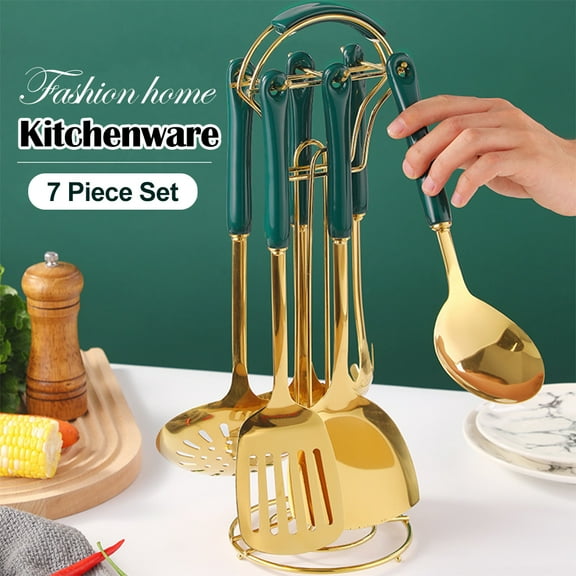 Emerald stainless steel kitchenware 7-piece set ceramic handle spatula soup spoon Cooking spatula spoon set kitchen gift box Import from China