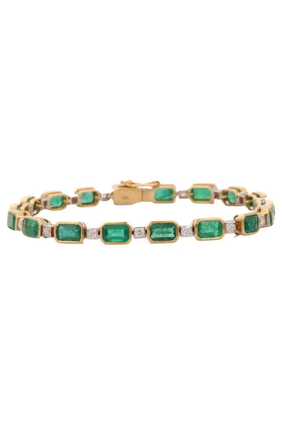 Emerald with CZ diamond bezel set tennis Bracelet,14K Gold plated Emerald Bracelet Emerald Bracelet, Emerald Bracelet gift for her