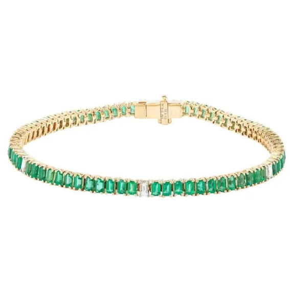 Bracelet Dolly-Bijoux Rhodié - Émeraude Et CZ, Argent 925, Longueur 16+2cm, Neuf