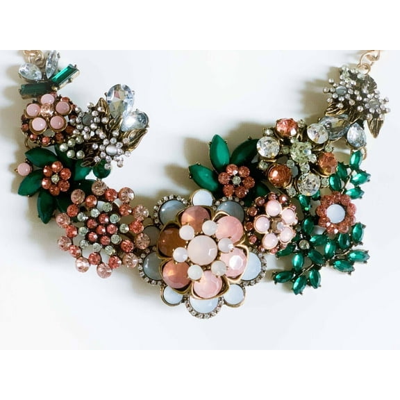 Emeralds and Pinks Exquisite Rhinestone Statement Necklace
