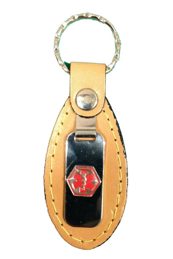 Medical Alert Emergency Id Leather Tab Keychain - Blank