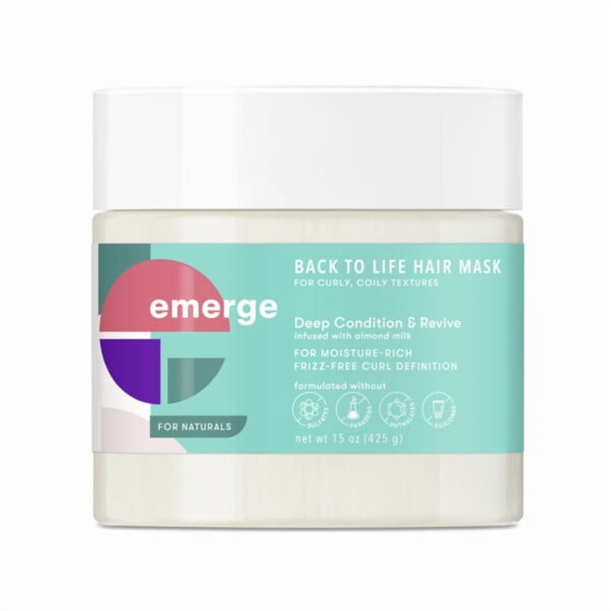Emerge Back To Life Hair Mask Treatment Deep Hair Conditioner for Frizzy Curls Almond Milk Sulfate Free and Paraben Free 15 oz