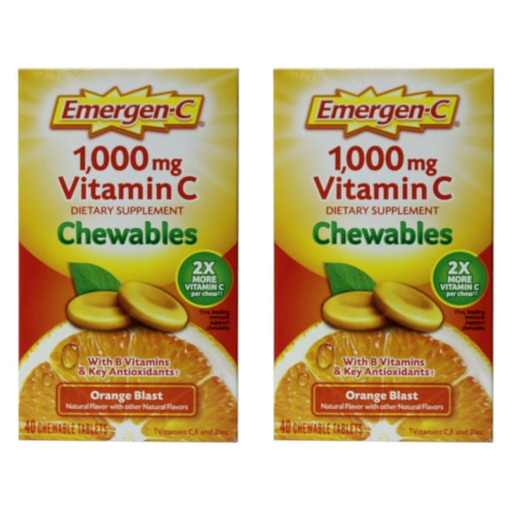 Emergen-C 1,000 mg Vitamin C Dietary Supplement Orange Blast Chewables 40 Tablets Pack of 2