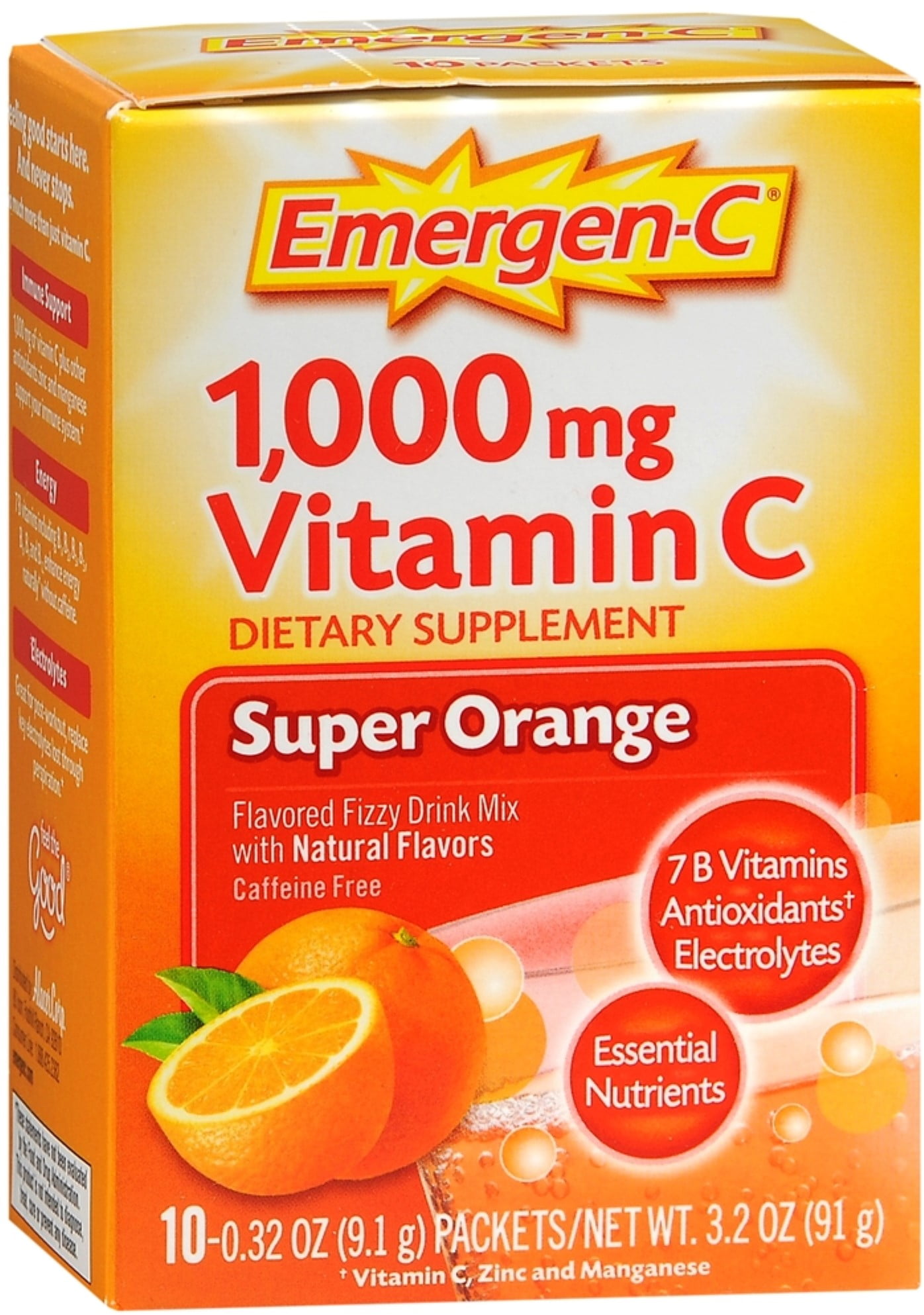 EmergenC 1,000 mg Vitamin C Drink Mix Packets Super Orange 10 Each