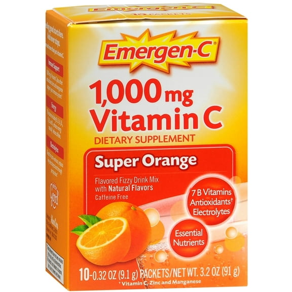 Emergen-C 1,000 mg Vitamin C Drink Mix Packets Super Orange 10 Each (Pack of 6)