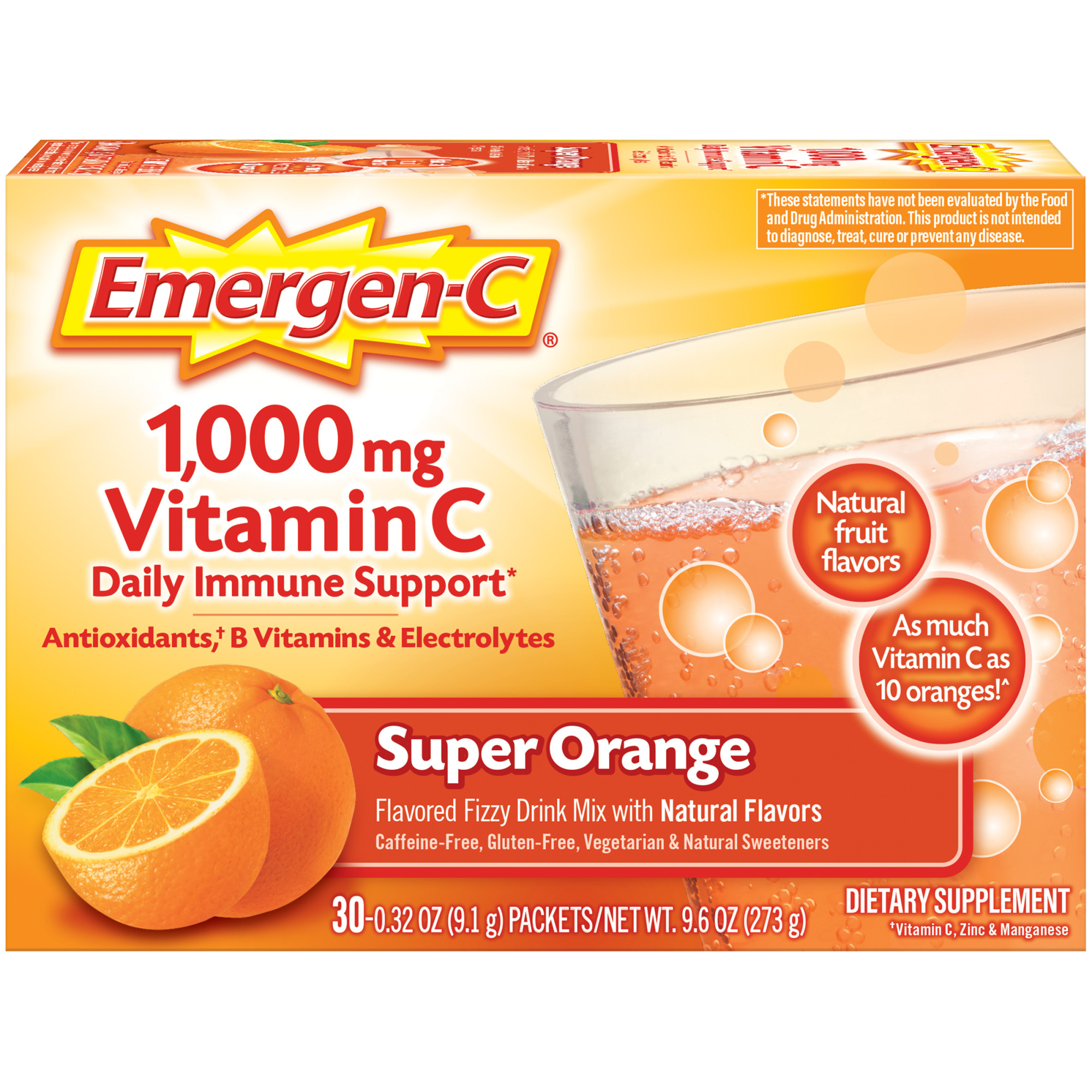 Emergen-C 1000Mg Vitamin C Powder for Immune Support Super Orange - 30 Ct - image 1 of 8