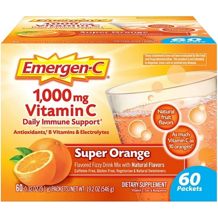 Emergen-C 1000Mg Vitamin C Powder for Immune Support Super Orange - 60 Ct