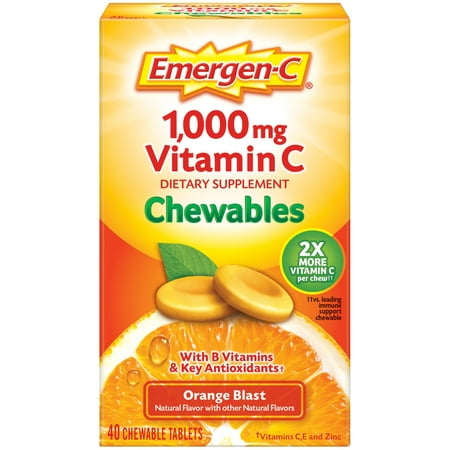 Emergen-C 1000mg Vitamin C Dietary Supplement Chewables, Orange Blast, 40 Ct