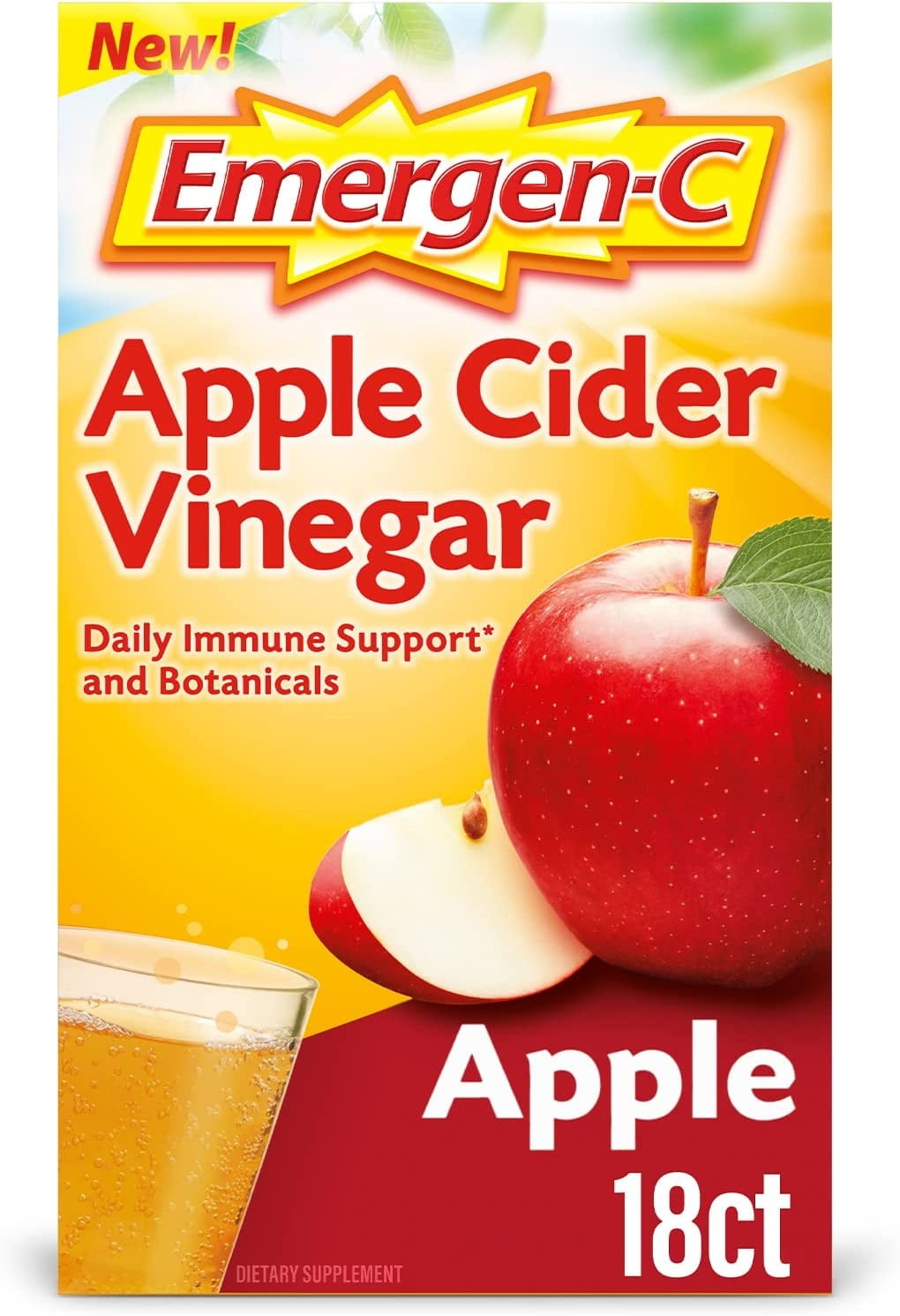 EmergenC Apple Cider Vinegar Vitamin C Fizzy Drink Mix, Immune Support Dietary Supplement, 18