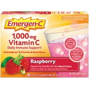 Emergen-C 1000mg Vitamin C Powder for Daily Immune Support with Zinc and Manganese, Raspberry, 30 Count