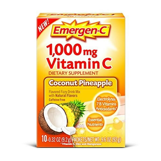 EmergenC Drink Mix, Coconut Pineapple 1000mg Packets, 10ct
