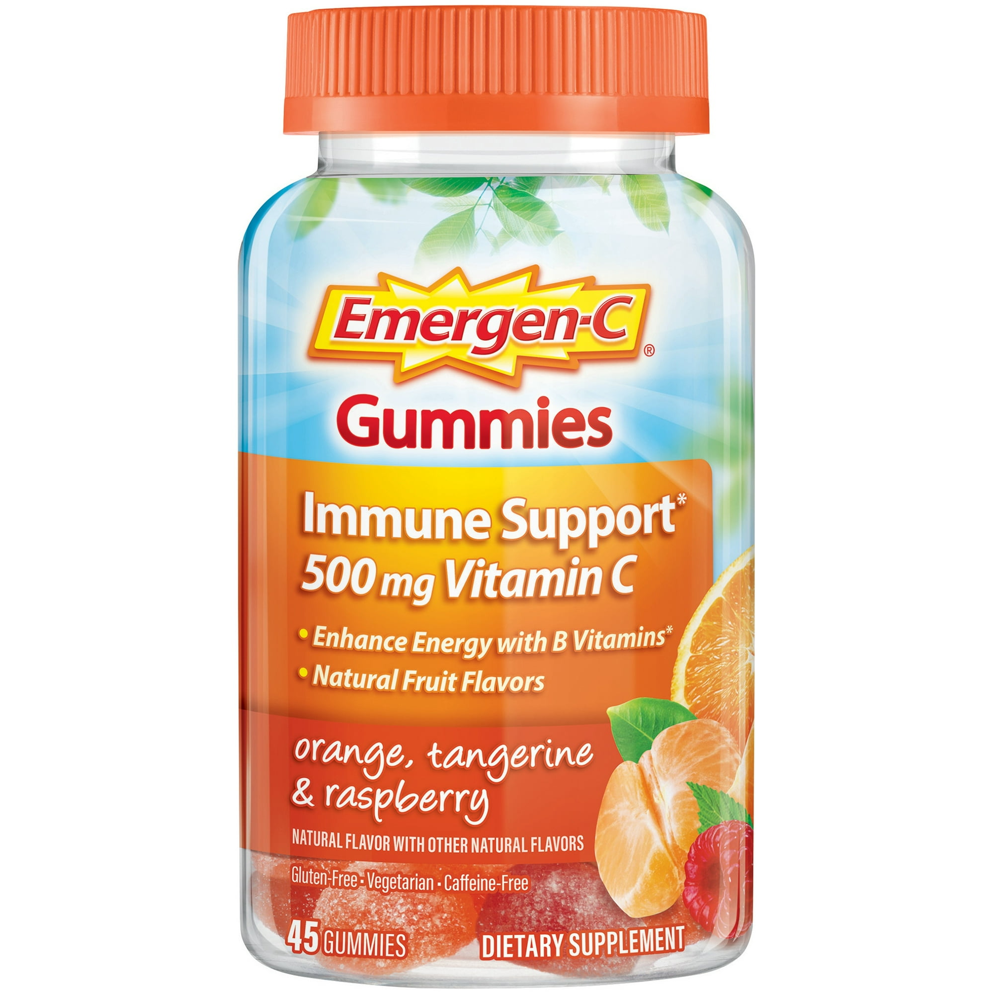 Emergen-C Gummies (45 Count, Orange, Tangerine and Raspberry Flavors) Immune Support with 750mg Vitamin C Dietary Supplement, Caffeine Free, Gluten Free