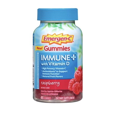 Emergen-C Gummies Immune Plus .. Vitamin D, Raspberry, 45 .. Gummies (Pack of 2)