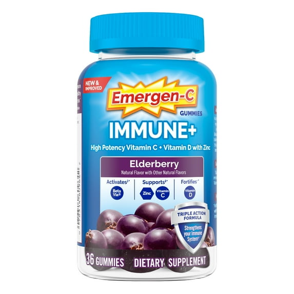 Emergen-C Immune+ Gummies Vitamin C Multivitamin Supplement for Immune Support, Elderberry, 36 Ct