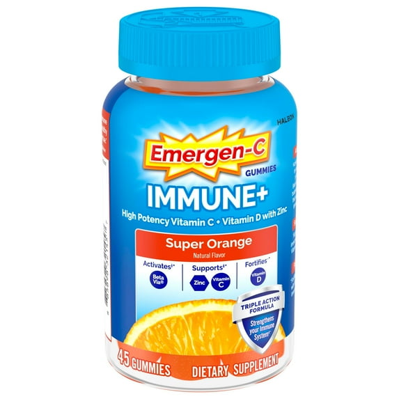 Emergen-C Immune+ Gummies Vitamin C Supplement for Immune Support, Super Orange, Back to School Essentials - 45 Ct