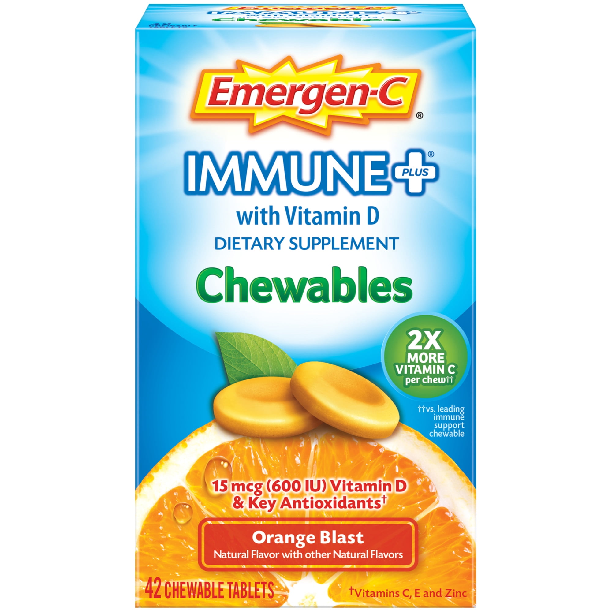 Emergen-C Immune Plus Vitamin C Chewables, Orange Blast, 42 Ct