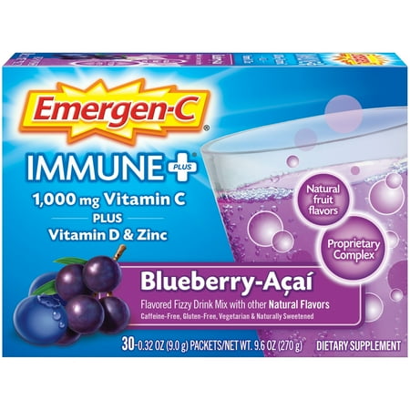 Emergen-C Immune Plus Vitamin C Supplement Powder, Blueberry Acai, 30 Ct