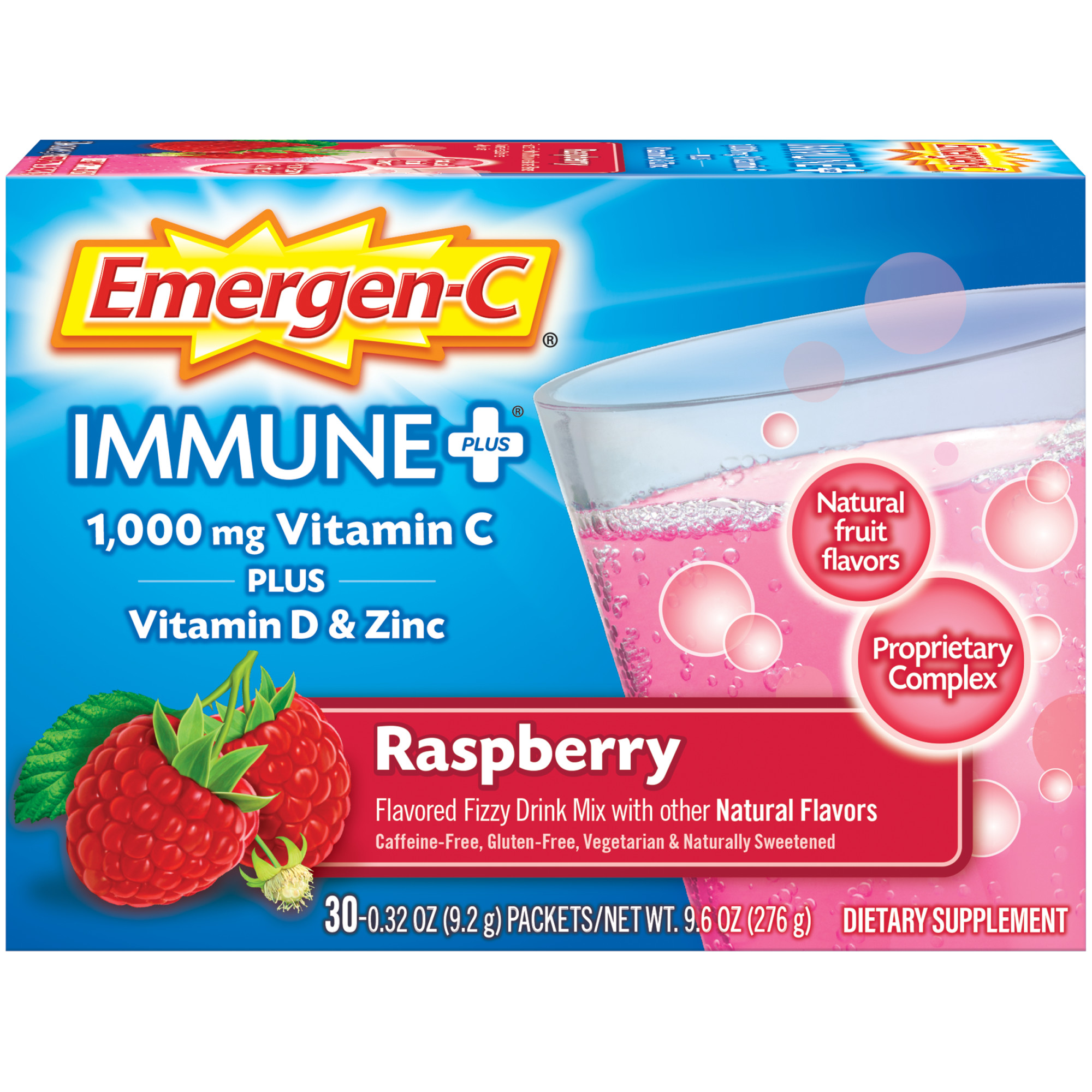 Emergen-C Immune Plus Vitamin C Supplement Powder, Raspberry, 30 Ct - image 1 of 9