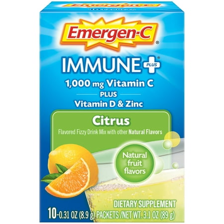 Emergen-C Immune Plus Vitamin C Supplement Powder for Immune Support, Citrus, 10 Ct