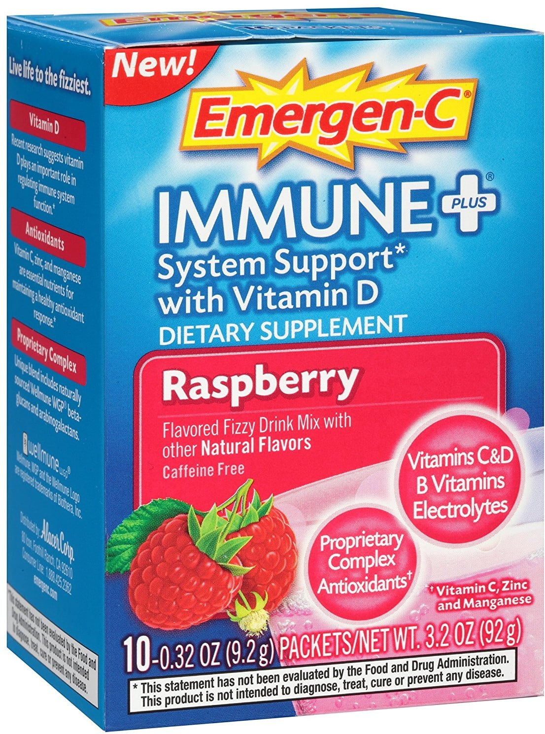EmergenC Immune+ System Support, Raspberry, 10 ea (Pack of 6