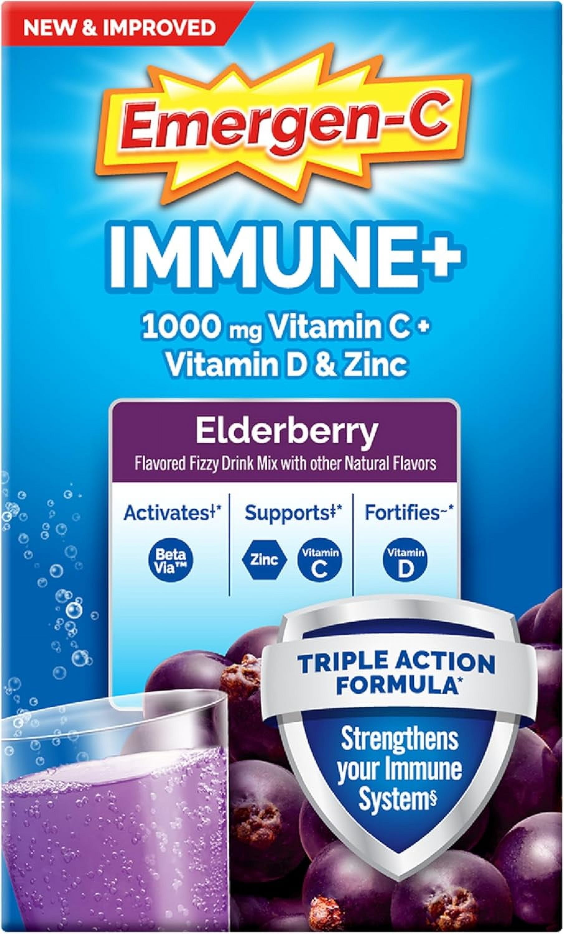 EmergenC Immune+ Vitamin C 1000mg (18 Count, Elderberry) Dietary