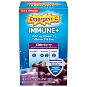 Emergen-C Immune+ Vitamin C Powder Supplement for Immune Support, Elderberry, 18 Ct